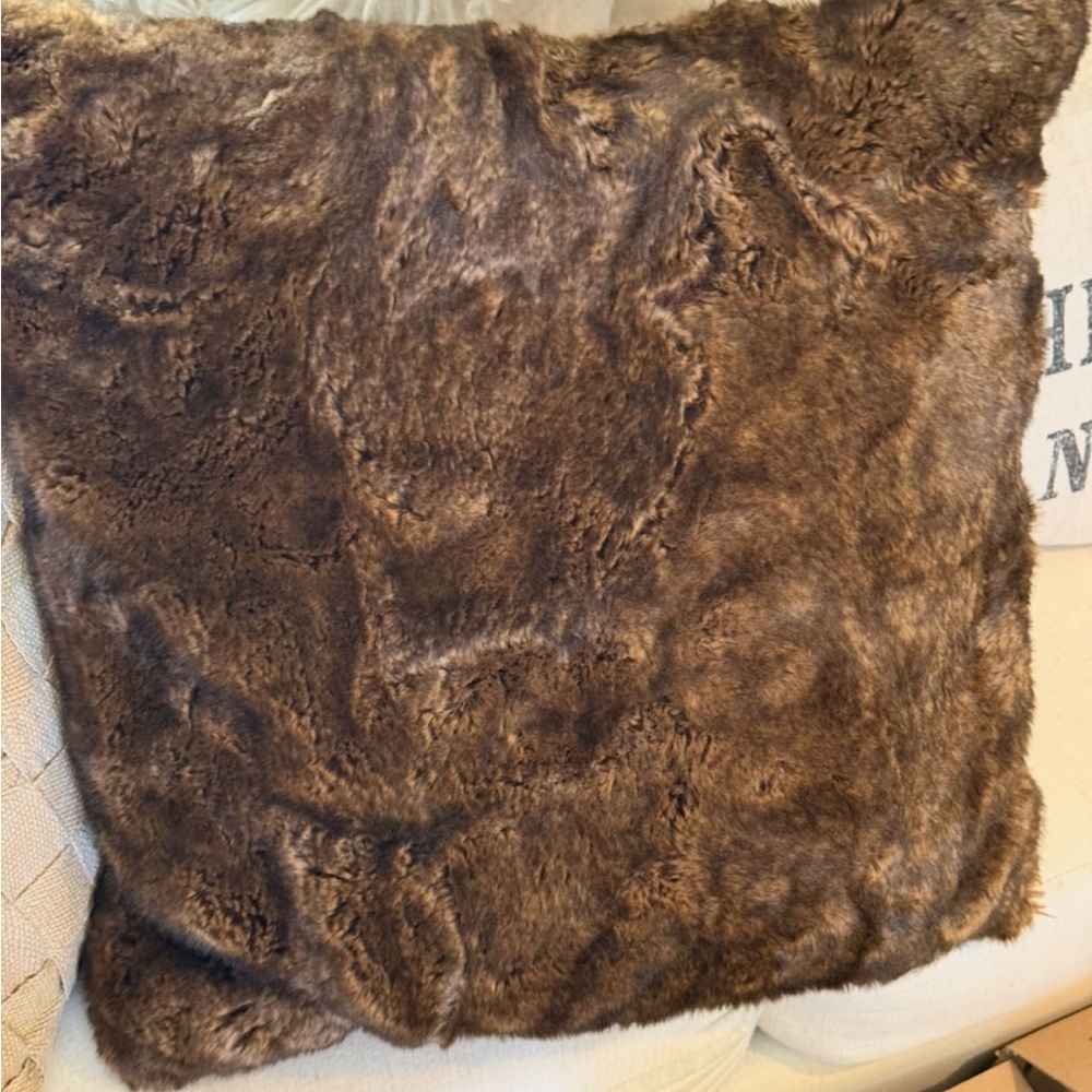 Luxurious Brown Faux Fur & suede Pillow 22”